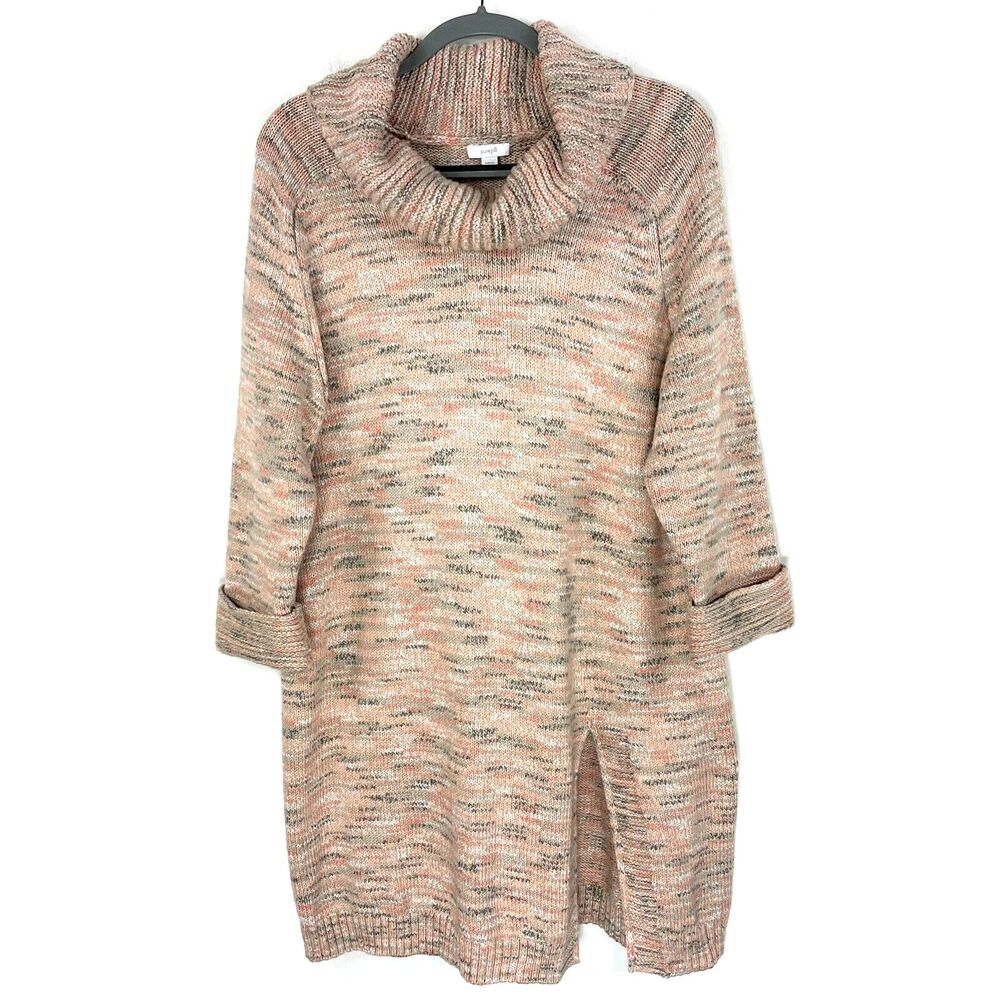 J Jill PURE JILL Sweater Size Large Marled Cowl Neck Tunic Peach Heather Beige